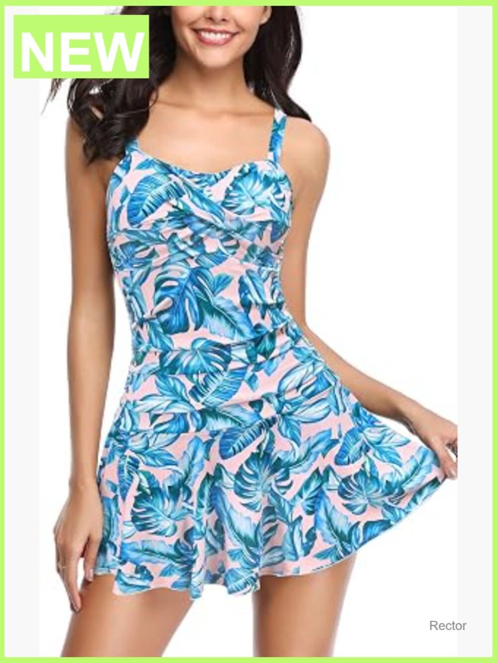 One Piece Swimdress Faux Wrap Ruched Tummy Control UPF 30 Sleeveless Tankini